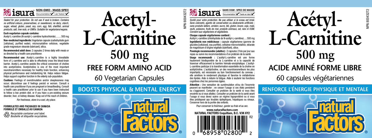ACETYL-L-CARNITINE 500 MG 60 VCAPS NATURAL FACTORS  Ave Maria Health