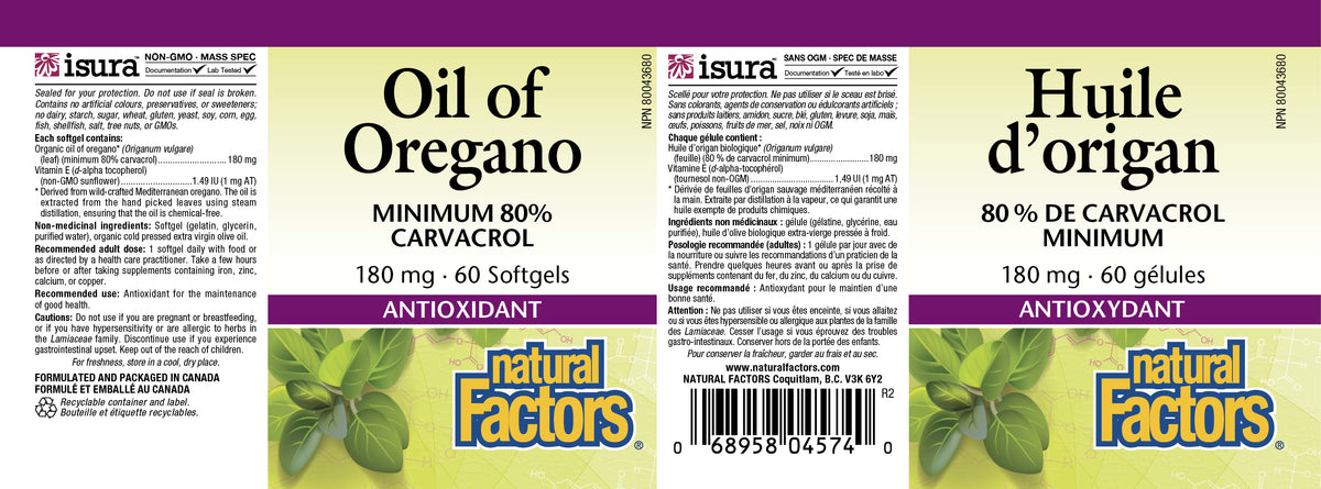 OIL OF OREGANO 180 MG 60 SOFTGELS NATURAL FACTORS – Ave Maria Health