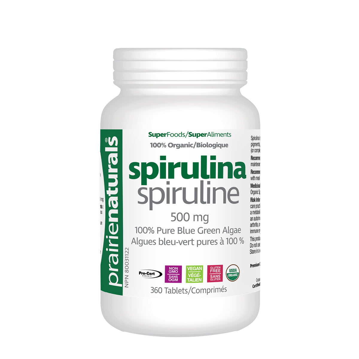 Prairie Naturals Organic Spirulina 500 mg