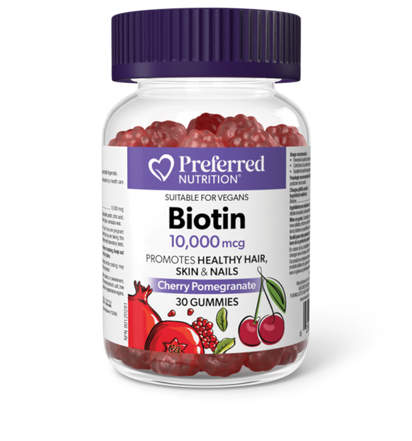 BIOTIN CHERRY POMEGRANATE 10,000 MCG 30 GUMMIES PREFERRED NUTRITION