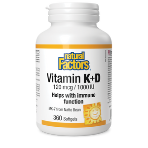 VITAMIN K & D 120 MCG 1000 IU 360 GELS NATURAL FACTORS
