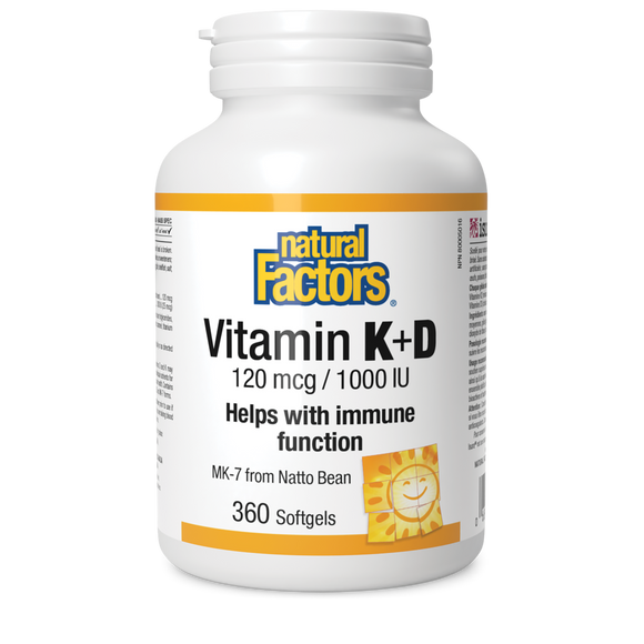 VITAMIN K & D 120 MCG 1000 IU 360 GELS NATURAL FACTORS