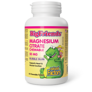 MAGNESIUM CITRATE BUBBLE GUM 50 MG 60 CHEWS BIG FRIENDS NATURAL FACTORS