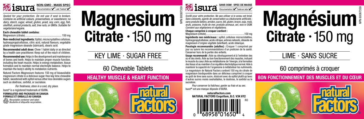 MAGNESIUM CITRATE KEY LIME 150 MG 60 CHEWS NATURAL FACTORS – Ave Maria ...
