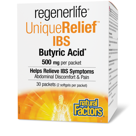 UNIQUERELIEF IBS BUTYRIC ACID 500 MG 30 PK REGENERLIFE NATURAL FACTORS
