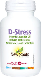D-STRESS LAVENDER OIL ORGANIC 30 SOFTGELS NEW ROOTS