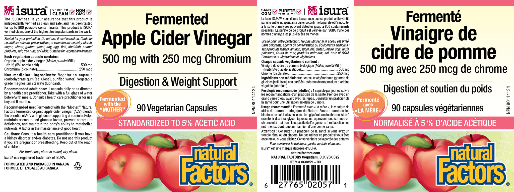 FERMENTED APPLE CIDER VINEGAR 500 MG CHROMIUM 250 MCG 90 CAPS NATURAL