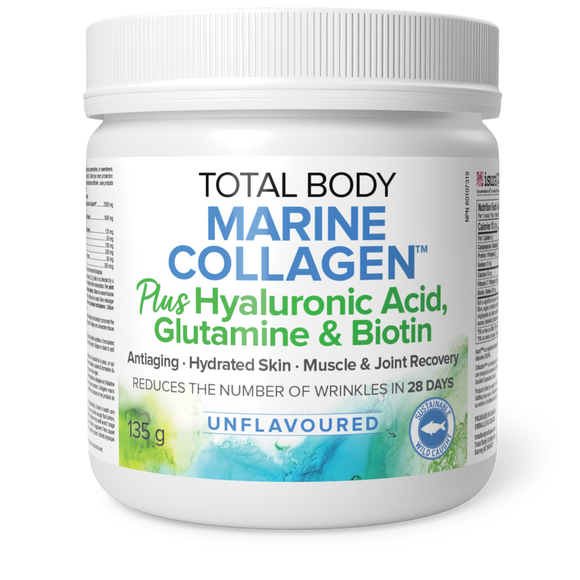 TOTAL BODY MARINE COLLAGEN WITH HYALURONIC ACID, GLUTAMINE & BIOTIN UNFLAVOURED 135G NATURAL FACTORS