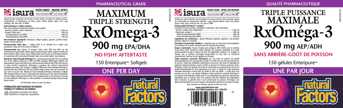 Ultra Rx Omega RX OMEGA-3 900 MG 150 ENTERIC COATED SOFTGELS NATURAL FACTORS – Ave ...