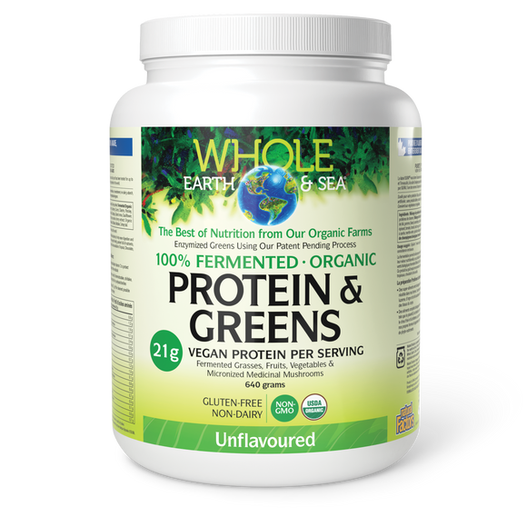 PROTEIN & GREENS UNFLAVOURED FERMENTED ORGANIC 640 G WHOLE EARTH & SEA NATURAL FACTORS