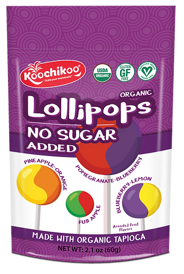 LOLLIPOPS ORGANIC NO SUGAR ADDED GF 60G KOOCHIKOO