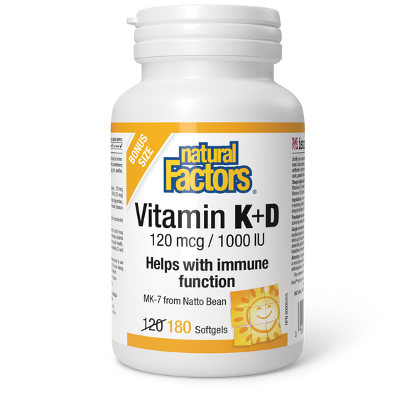 VITAMIN K & D 120 MCG 1000 IU 180 GELS NATURAL FACTORS