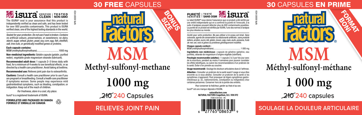 MSM 1000 MG 240 CAPS NATURAL FACTORS – Ave Maria Health