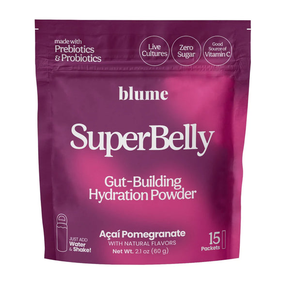 SUPERBELLY GUT-BUILDING HYDRATION POWDER ACAI POMEGRANATE 15 PACKETS BLUME