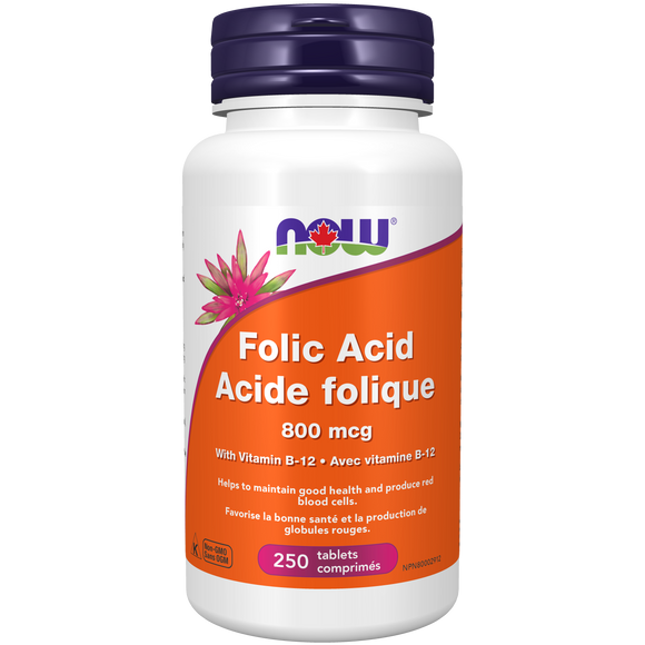 FOLIC ACID 800 MCG WITH B12 25 MCG 250 TABS NOW