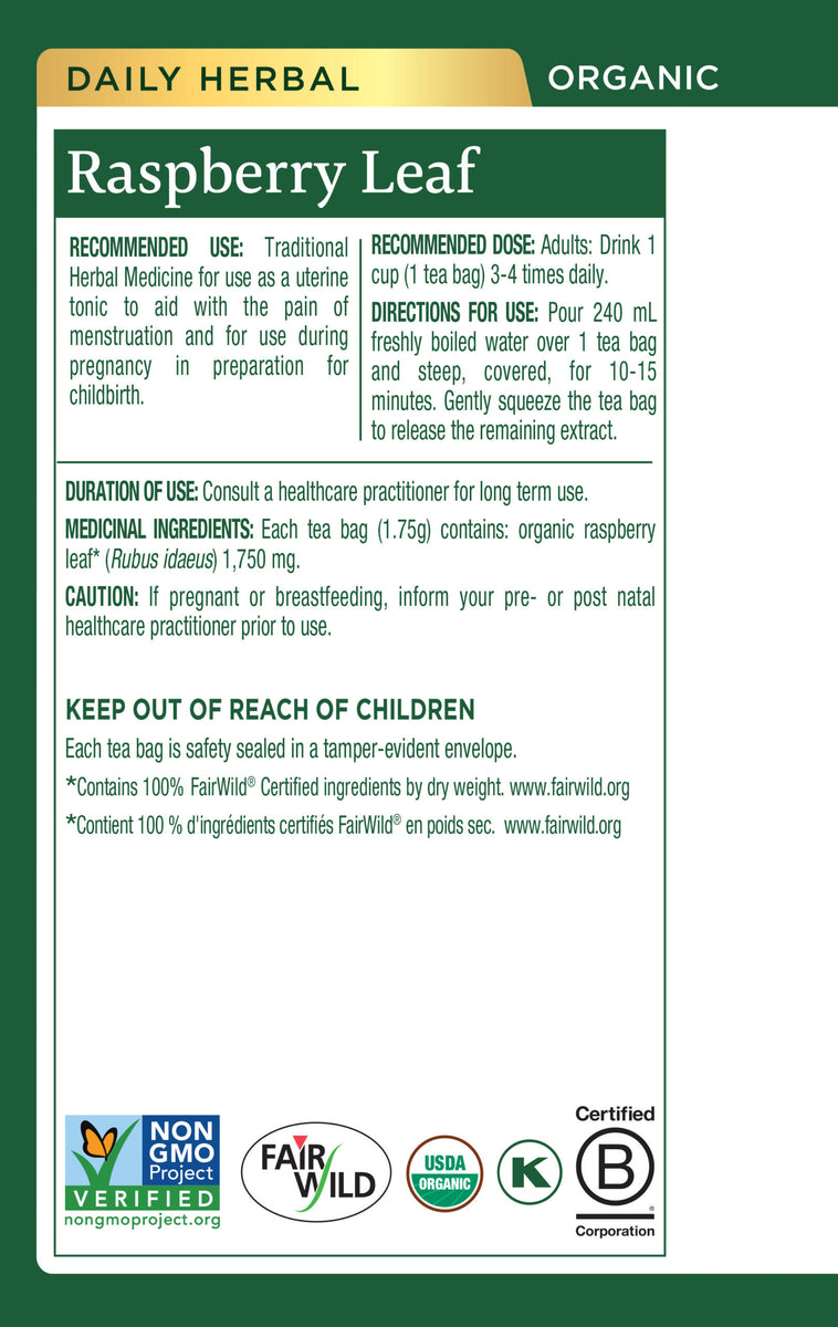 RASPBERRY LEAF TEA 16 BAGS TRADITIONAL MEDICINALS – Ave Maria Health