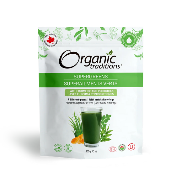 SUPERGREENS WITH TURMERIC AND PROBIOTICS 100 G ORGANIC TRADITIONS