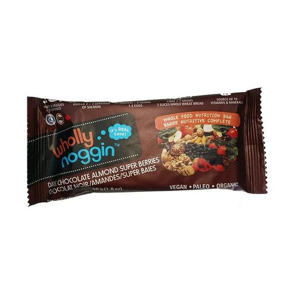 DARK CHOCOLATE ALMOND SUPER BERRIES BAR 50G WHOLLY NOGGIN