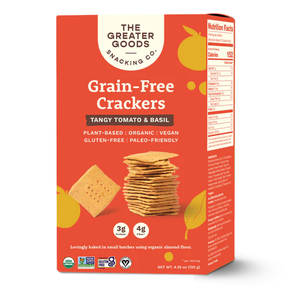 TANGY TOMATO & BASIL CRACKERS GRAIN FREE 120G THE GREATER GOODS