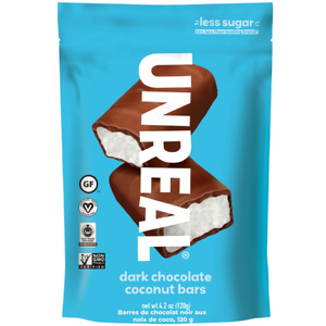 DARK CHOCOLATE COCONUT BARS 120G UNREAL