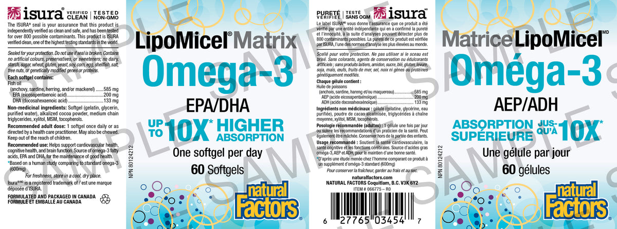 OMEGA-3 LIPOMICEL MATRIX 60 GELS NATURAL FACTORS – Ave Maria Health
